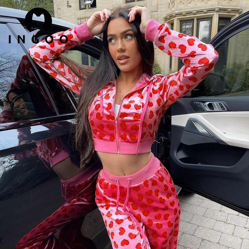 2pc Set Love Printed Hooded Cardigan(Shipping 10-14 Days)