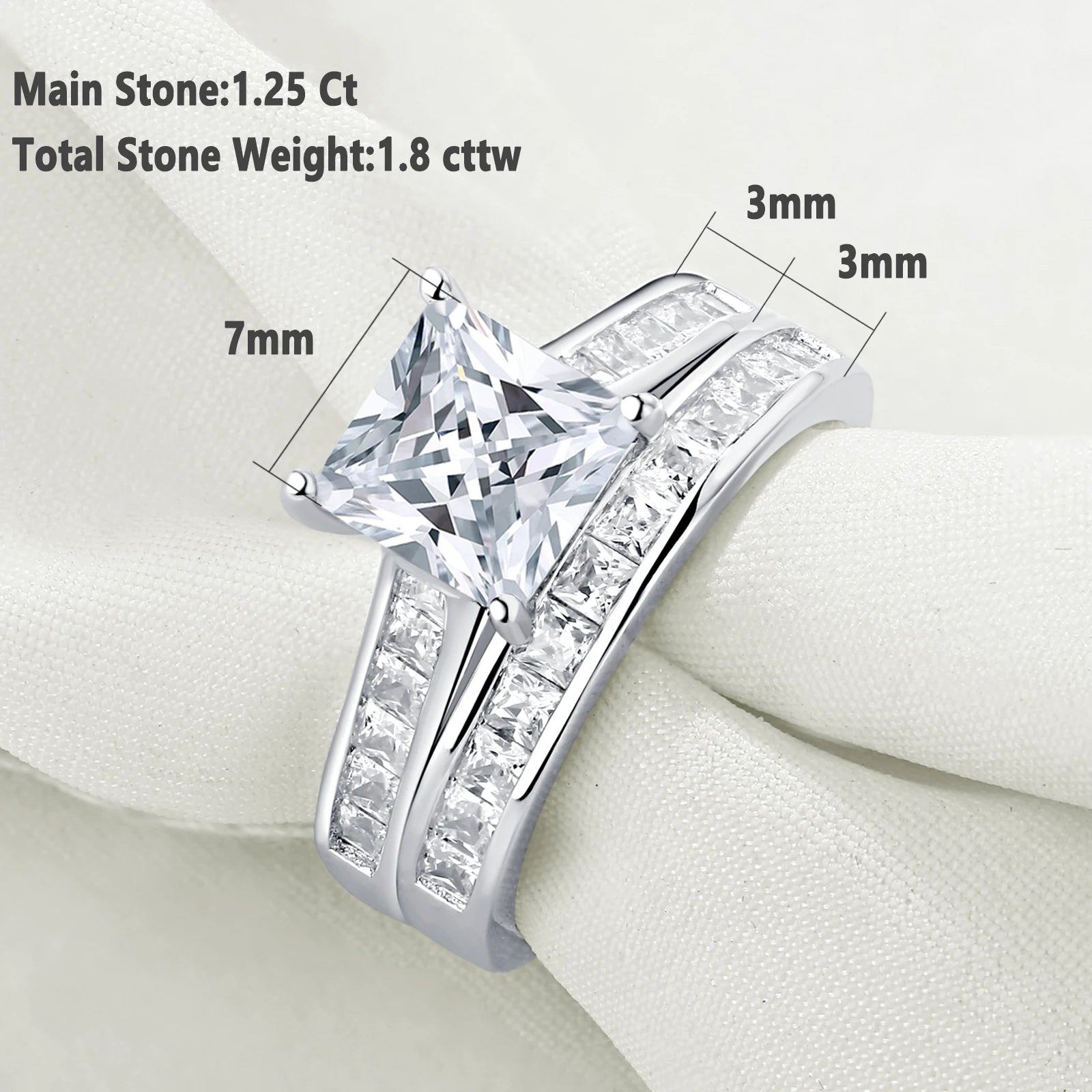 Newshe 2 Pieces Classic Wedding Rings Set for Women 7*7mm Princess Cut AAAAA Zircon 925 Sterling Silver Engagement Ring Jewelry(Shipping 10-14 Days)