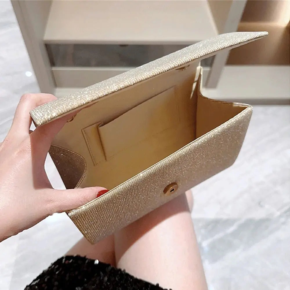 Gold Bright Silk Evening Bag Women Elegant Fashion Banquet Clutch Chain Shoulder Bags Luxury Purse Female Wedding Party Handbag(Shipping 10-14 Days)