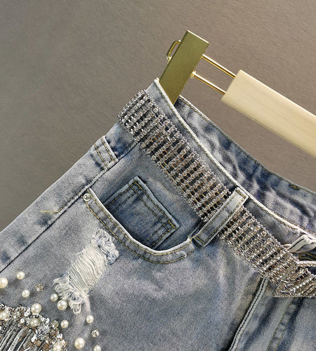 Tassel Beading Denim Short(Shipping 10-14 Days)