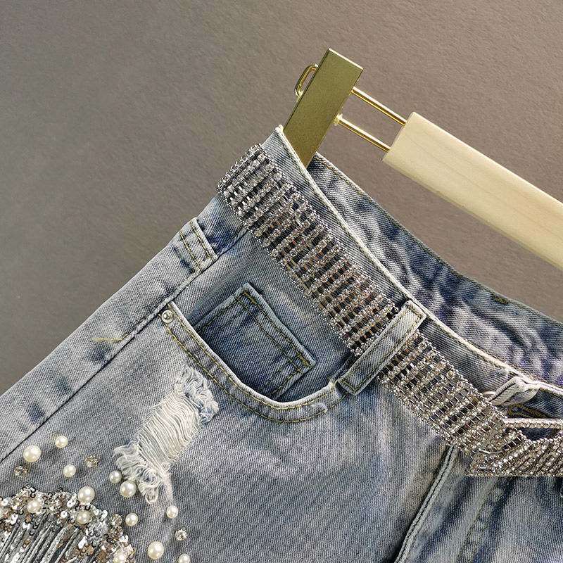 Tassel Beading Denim Short(Shipping 10-14 Days)
