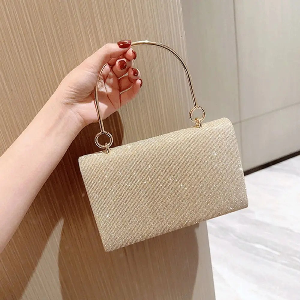 Gold Bright Silk Evening Bag Women Elegant Fashion Banquet Clutch Chain Shoulder Bags Luxury Purse Female Wedding Party Handbag(Shipping 10-14 Days)