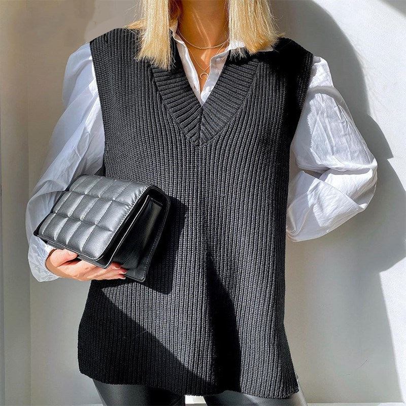 V-neck Knitted Sleeveless Vest(Shipping 10-14 Days)