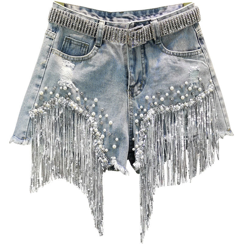 Tassel Beading Denim Short(Shipping 10-14 Days)