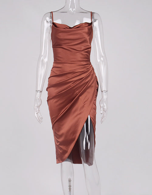 Load image into Gallery viewer, Midi Satin Dress Split Adjustable Strap(Shipping 10-14 Days)
