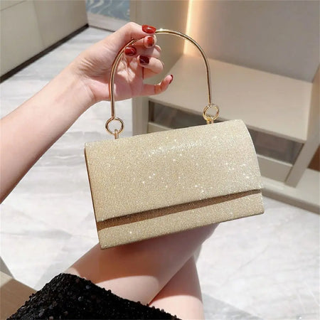 Gold Bright Silk Evening Bag Women Elegant Fashion Banquet Clutch Chain Shoulder Bags Luxury Purse Female Wedding Party Handbag(Shipping 10-14 Days)