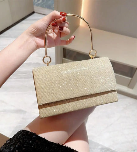 Gold Bright Silk Evening Bag Women Elegant Fashion Banquet Clutch Chain Shoulder Bags Luxury Purse Female Wedding Party Handbag(Shipping 10-14 Days)