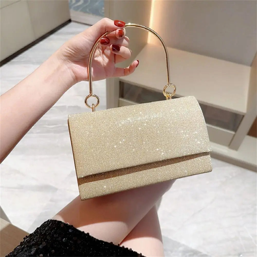 Gold Bright Silk Evening Bag Women Elegant Fashion Banquet Clutch Chain Shoulder Bags Luxury Purse Female Wedding Party Handbag(Shipping 10-14 Days)