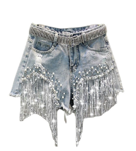Tassel Beading Denim Short(Shipping 10-14 Days)