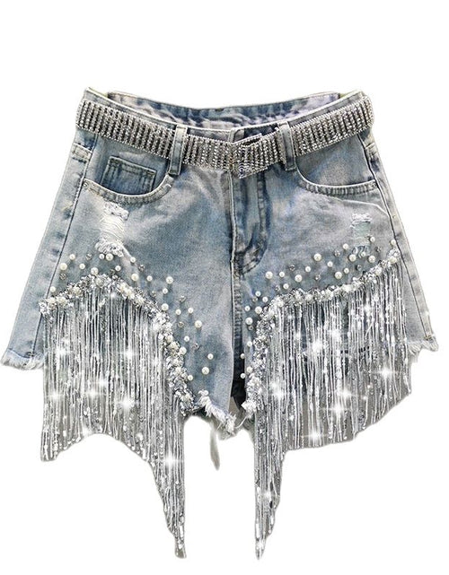 Load image into Gallery viewer, Tassel Beading Denim Short(Shipping 10-14 Days)
