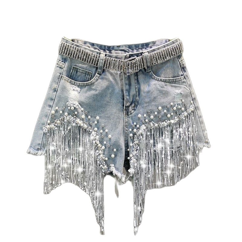 Tassel Beading Denim Short(Shipping 10-14 Days)