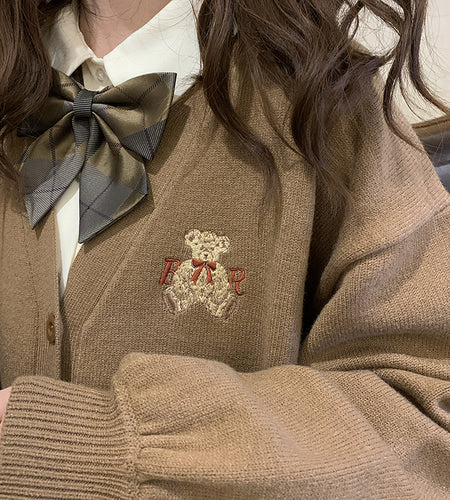 Cute Bear Embroidery Cardigan(Shipping 10-14 Days)
