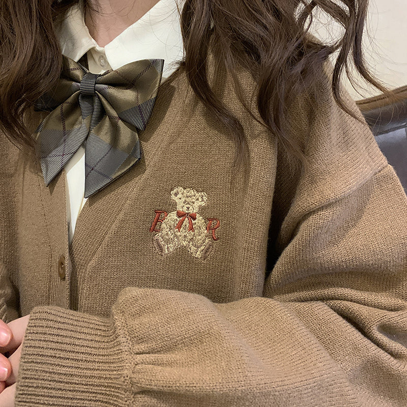 Cute Bear Embroidery Cardigan(Shipping 10-14 Days)