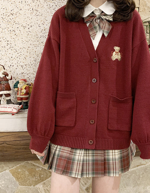 Load image into Gallery viewer, Cute Bear Embroidery Cardigan(Shipping 10-14 Days)

