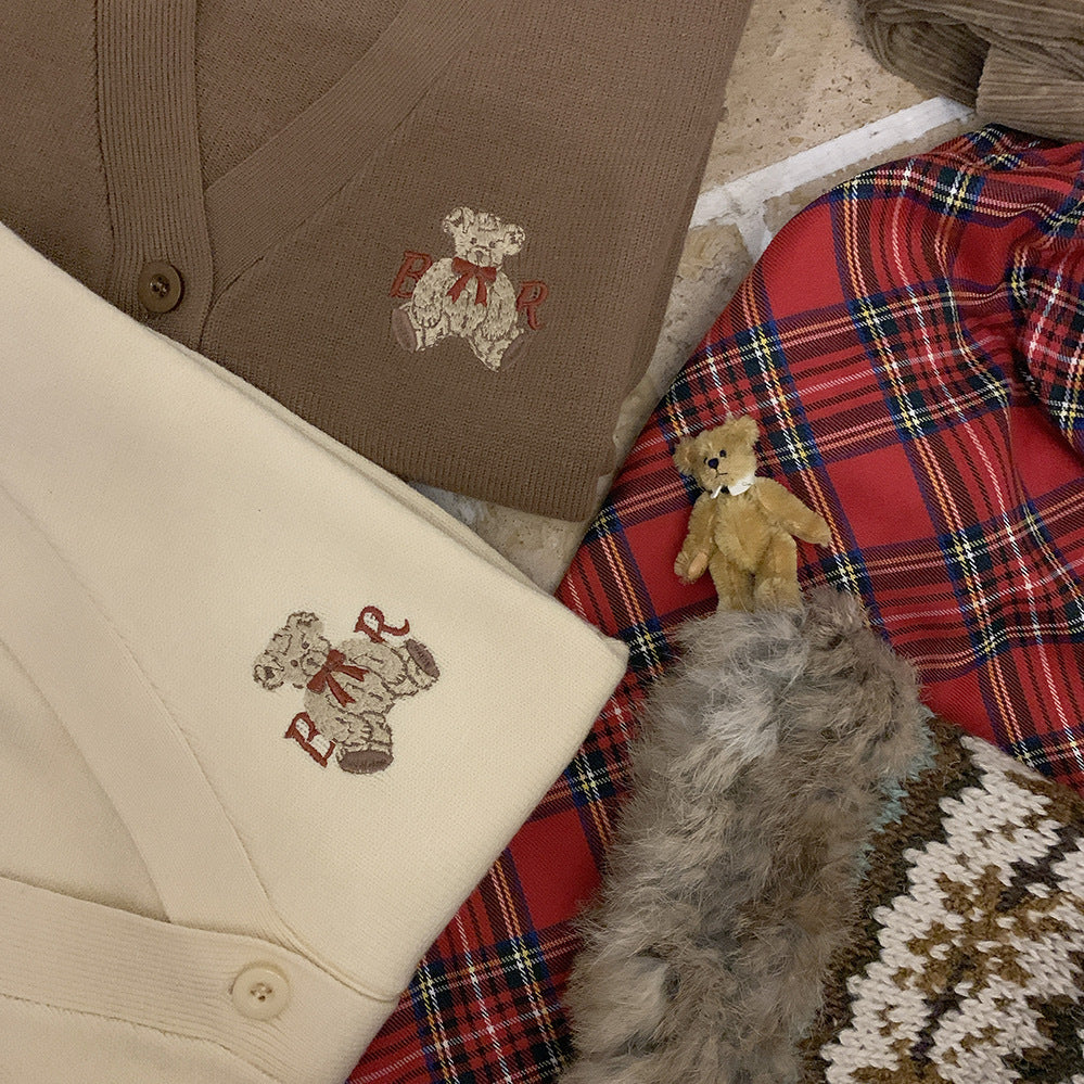 Cute Bear Embroidery Cardigan(Shipping 10-14 Days)