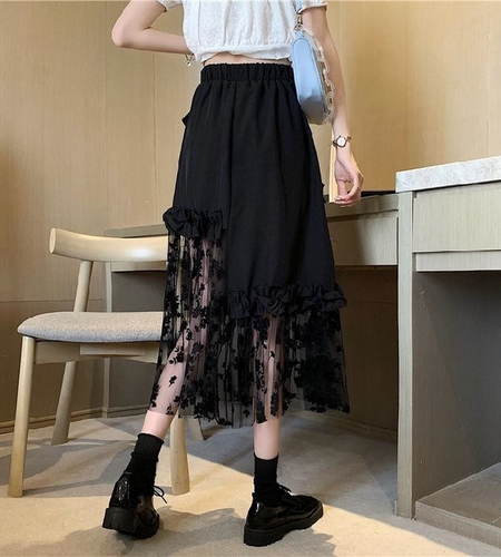 Black Lace Patchwork Skirt(Shipping 10-14 Days)