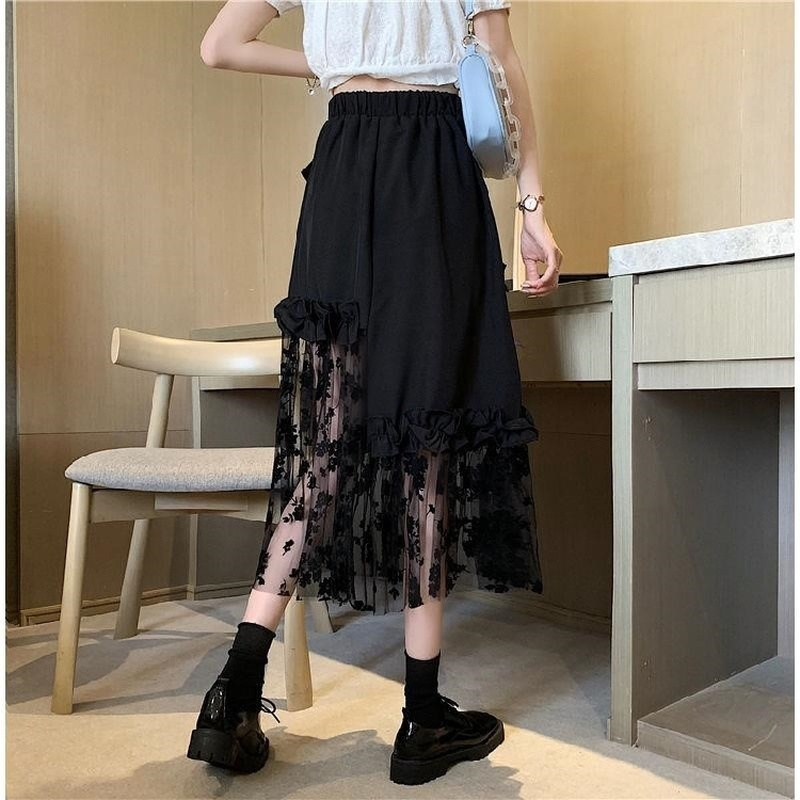 Black Lace Patchwork Skirt(Shipping 10-14 Days)