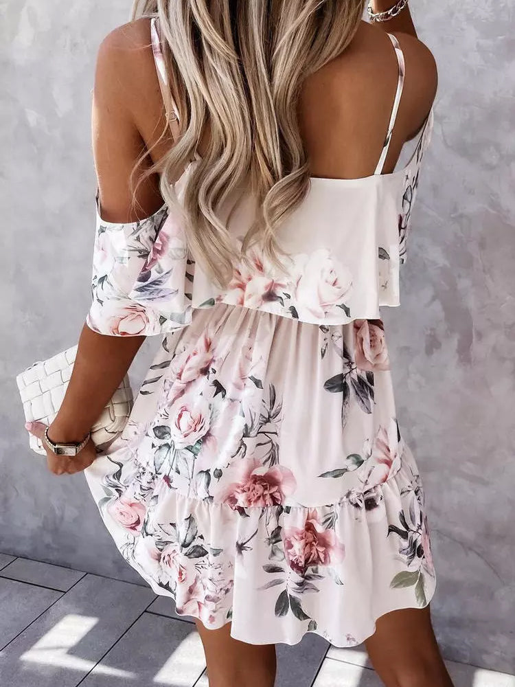 Off Shoulder Floral Mini Dress(Shipping 10-14 Days)