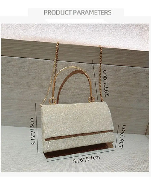 Load image into Gallery viewer, Gold Bright Silk Evening Bag Women Elegant Fashion Banquet Clutch Chain Shoulder Bags Luxury Purse Female Wedding Party Handbag(Shipping 10-14 Days)
