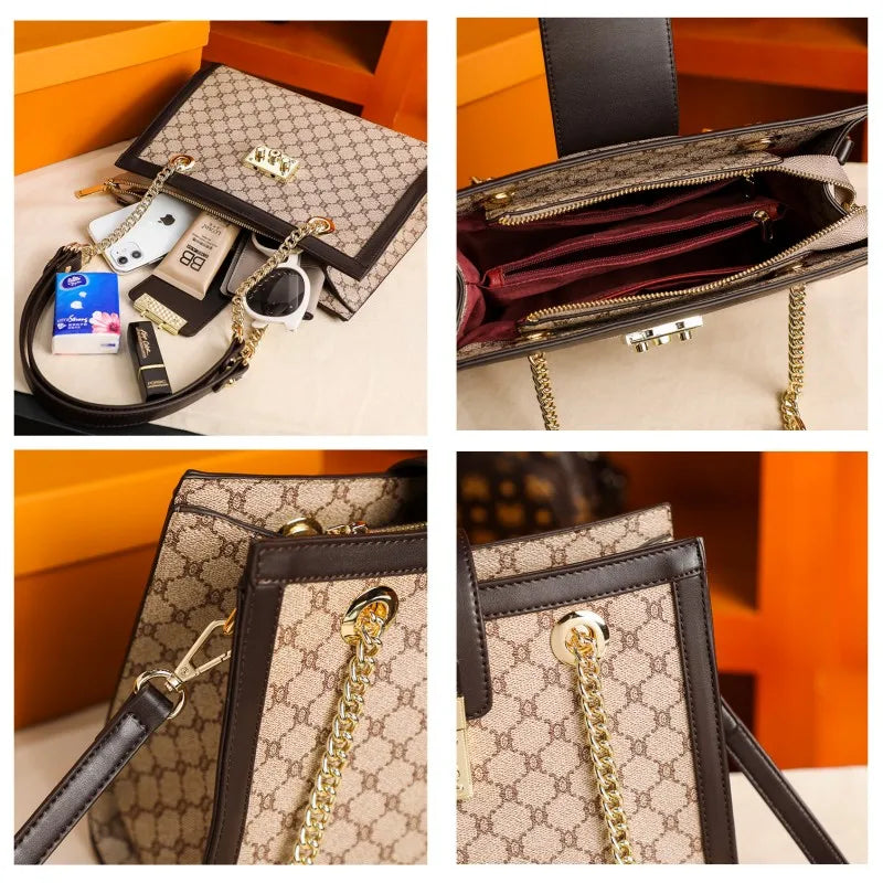 2024 new leather women's bag designer brand senior light luxury atmosphere large capacity hand bill of lading shoulder bag (Shipping 10-14 Days)