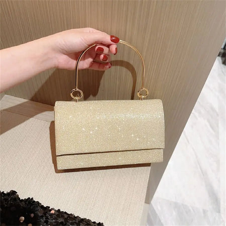 Gold Bright Silk Evening Bag Women Elegant Fashion Banquet Clutch Chain Shoulder Bags Luxury Purse Female Wedding Party Handbag(Shipping 10-14 Days)