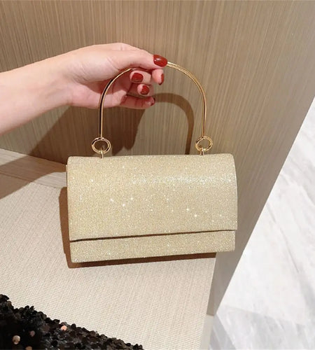 Gold Bright Silk Evening Bag Women Elegant Fashion Banquet Clutch Chain Shoulder Bags Luxury Purse Female Wedding Party Handbag(Shipping 10-14 Days)