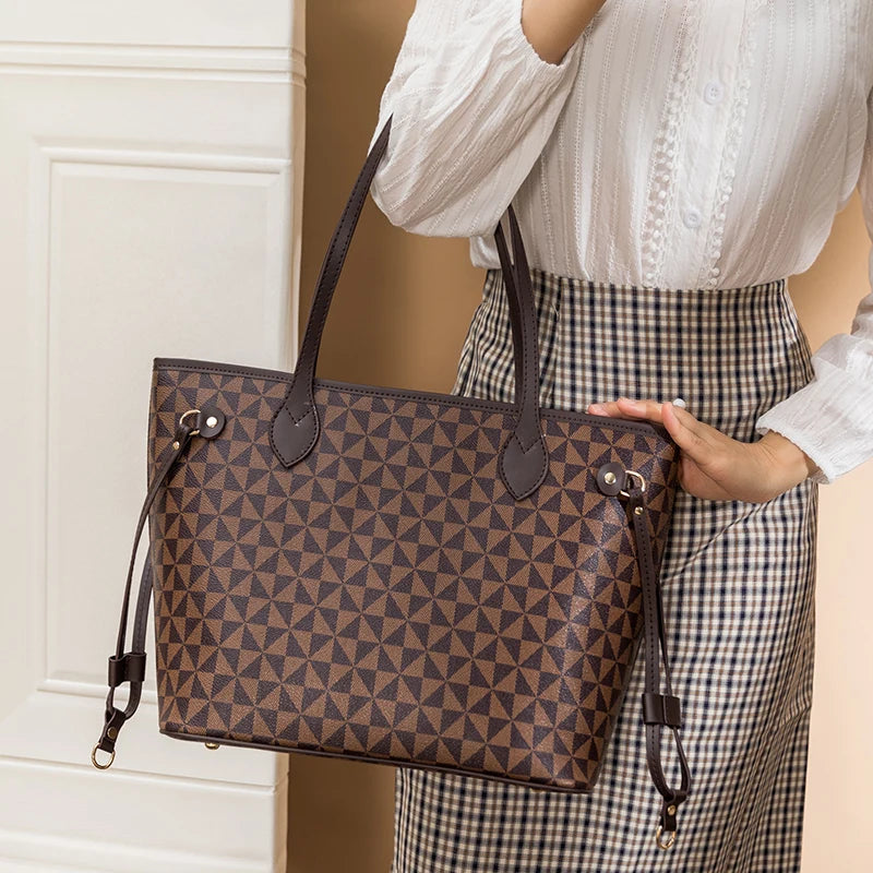 Shoulder Bags And Purse Sets For Women  2023 New Luxury Tote  Leather Designer Large Shopper Shopping Fashion Plaid Handbags